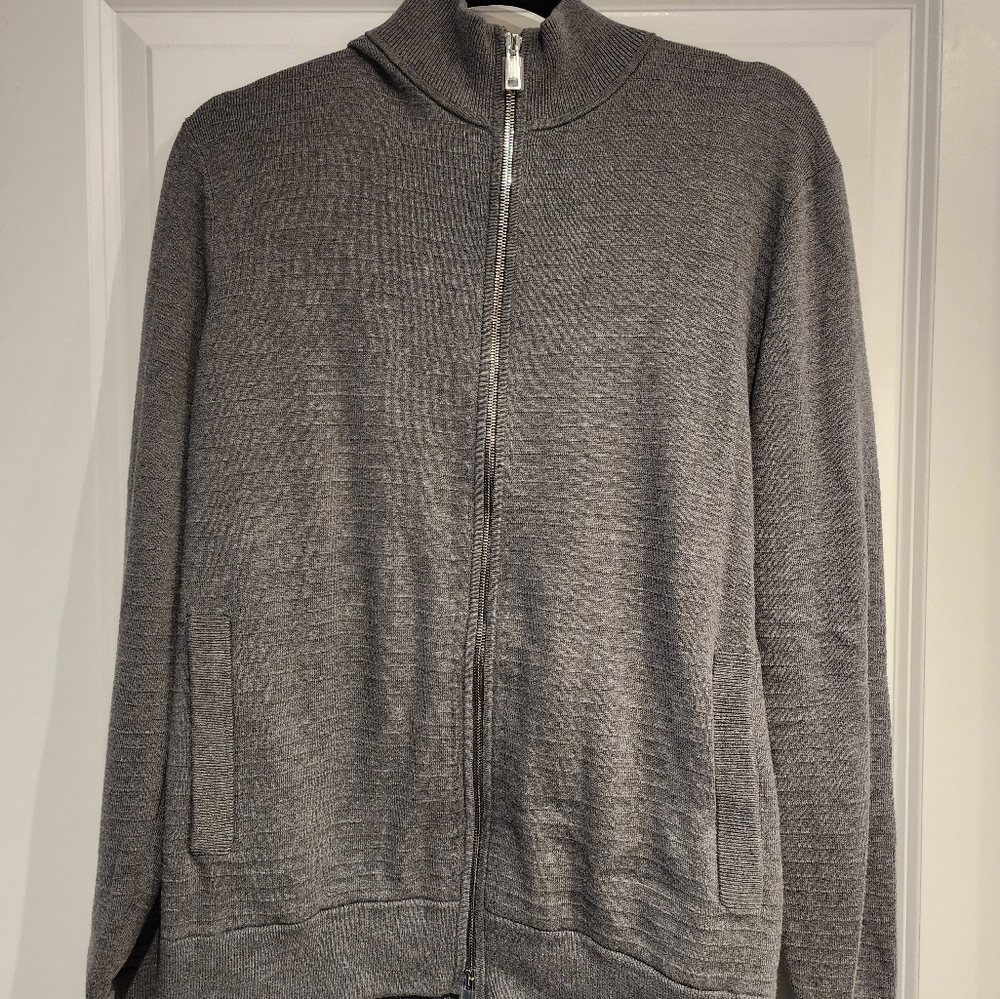 Theory Men's Stone FZ Breach Sweater in Light Gray Heather, Large NEW w/tag
